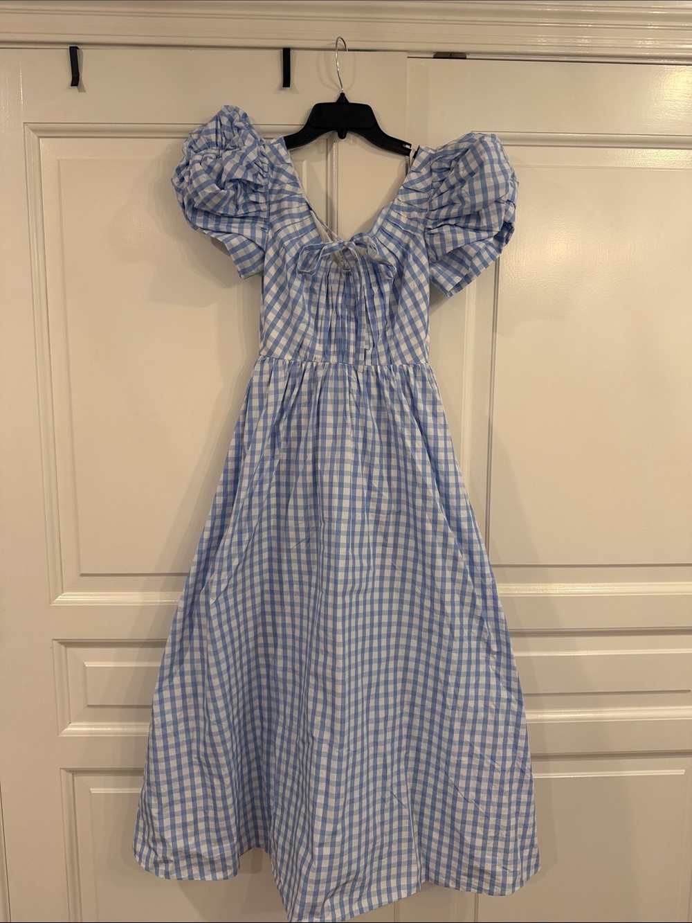 ANTONIO MELANI Blue Gingham Maxi Dress with Puff Sleeves